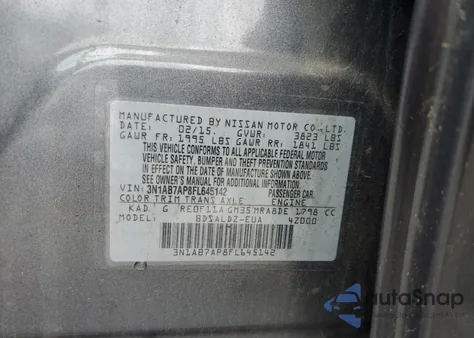 2015 Nissan Sentra S z USA, uszkodzony, nr VIN 3N1AB7AP8FL645142